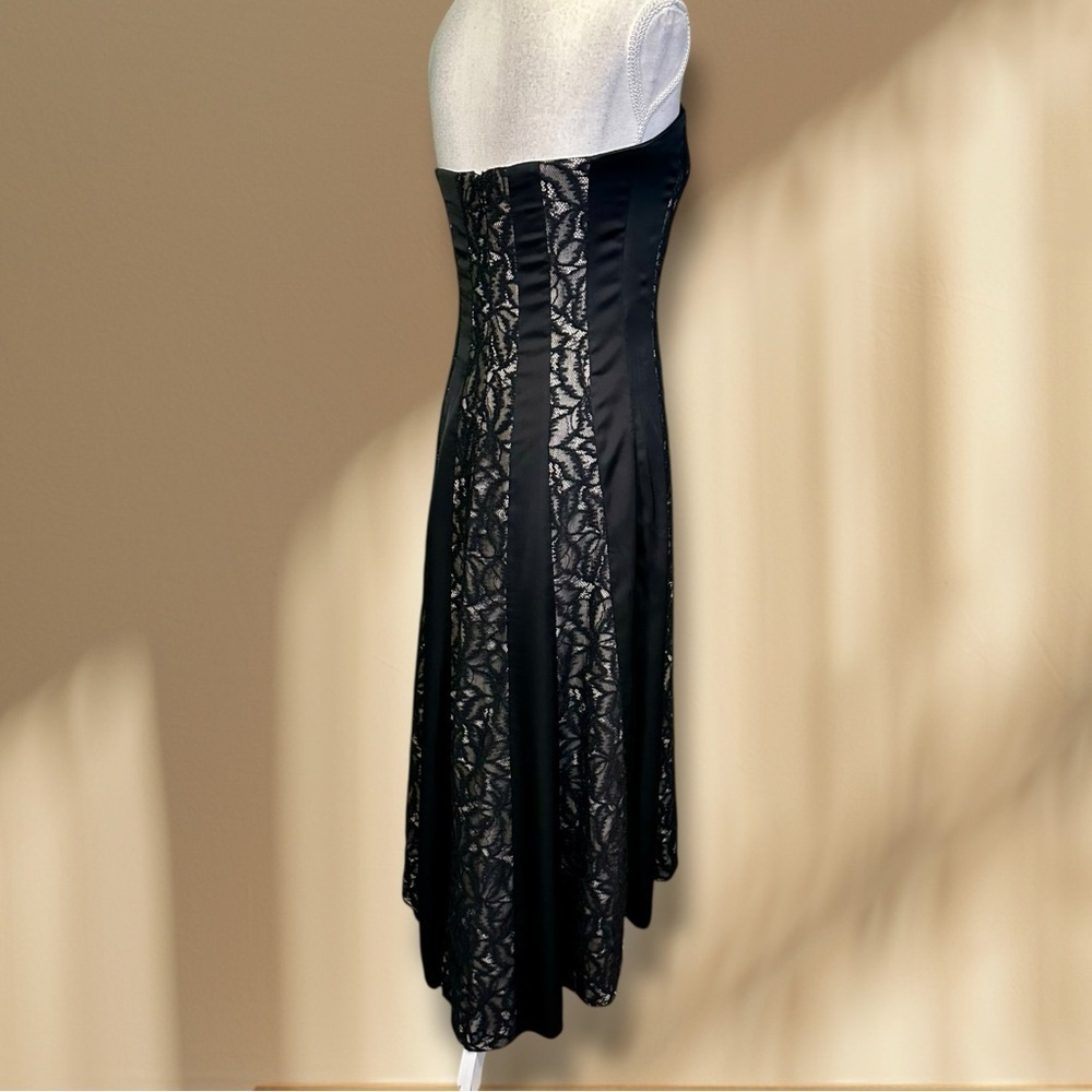 NWT Donna Karan Collection Strapless Black & Cream Satin/Lace Striped Midi Dress - Picture 12 of 16